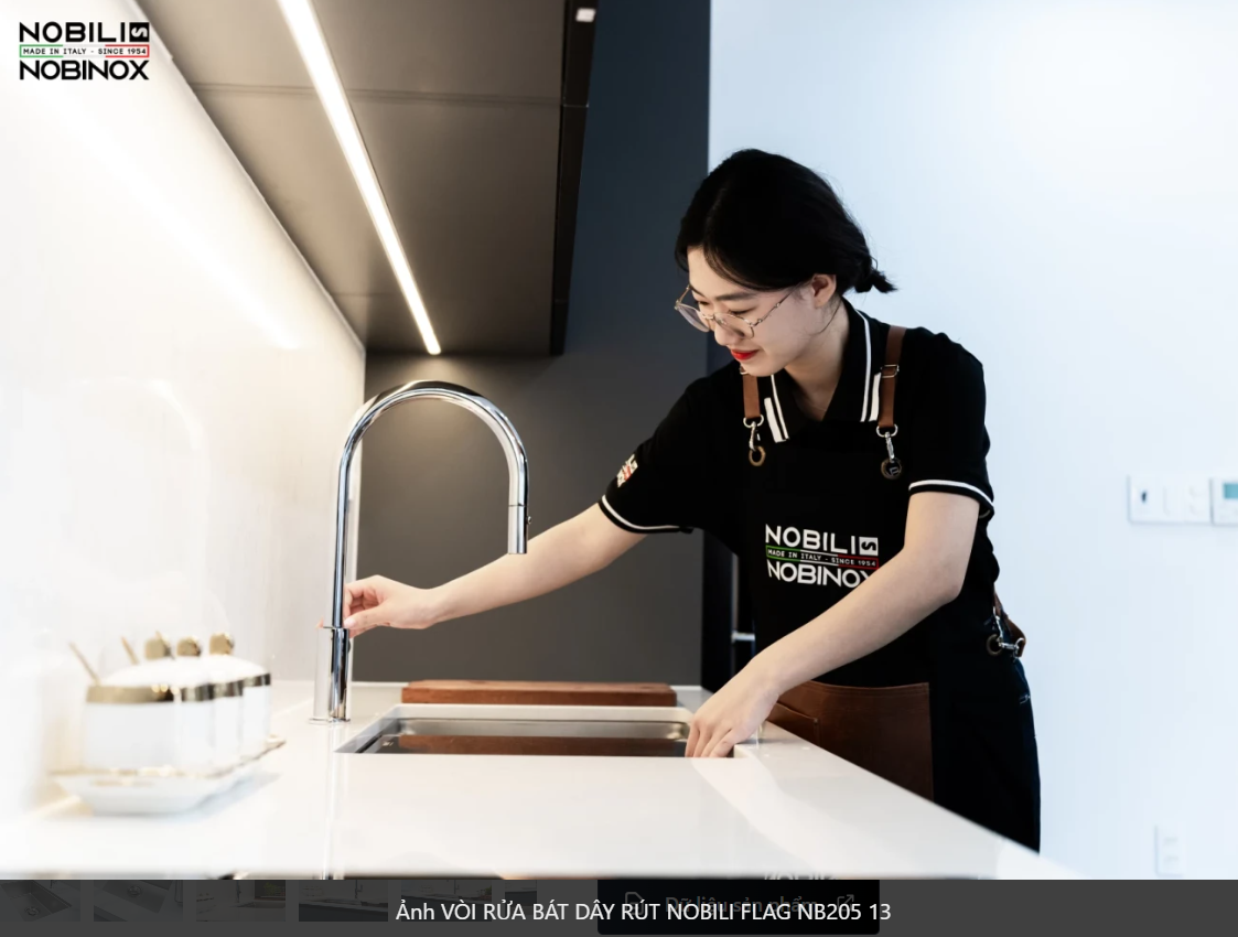  VÒI RỬA BÁT DÂY RÚT NOBILI FLAG NB205 Nhập Ý made in Italia Grapbuy Bếp Hà Nội 