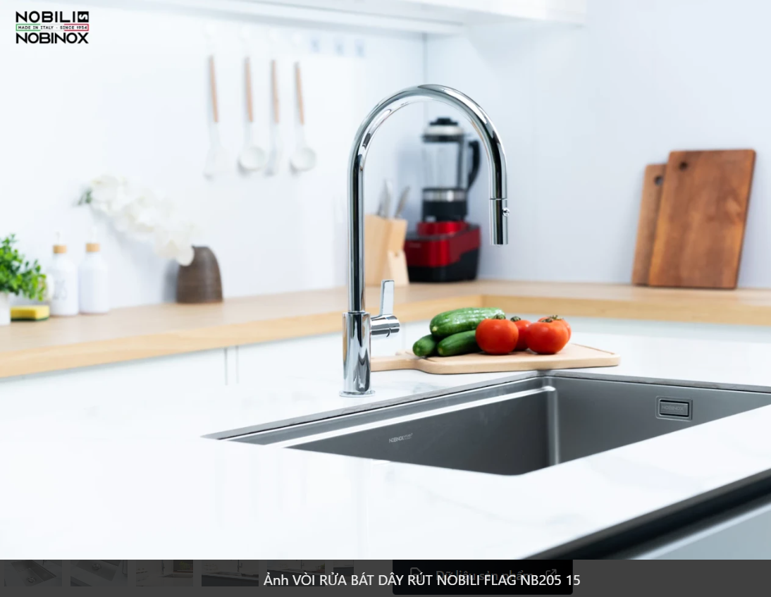  VÒI RỬA BÁT DÂY RÚT NOBILI FLAG NB205 Nhập Ý made in Italia Grapbuy Bếp Hà Nội 