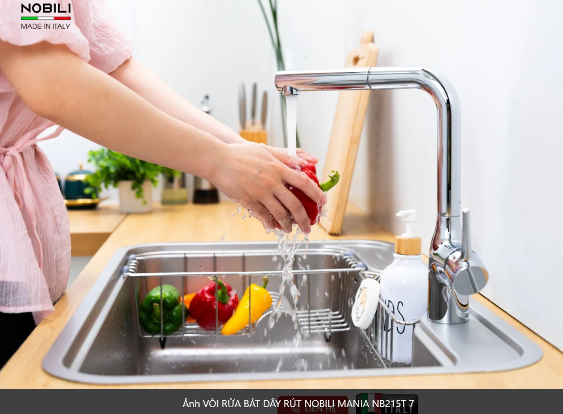  VÒI RỬA BÁT DÂY RÚT NOBILI MANIA NB215T Nhập Ý made in Italia Grapbuy Bếp Hà Nội 