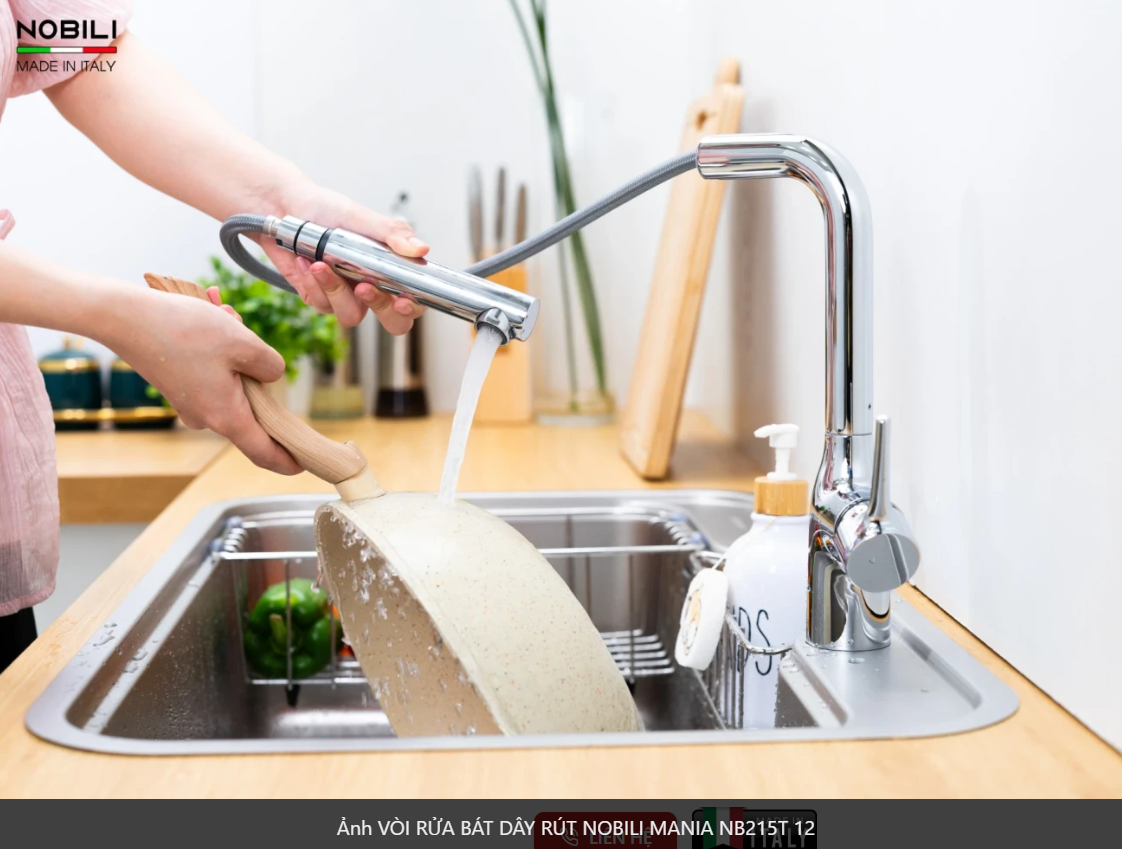  VÒI RỬA BÁT DÂY RÚT NOBILI MANIA NB215T Nhập Ý made in Italia Grapbuy Bếp Hà Nội 