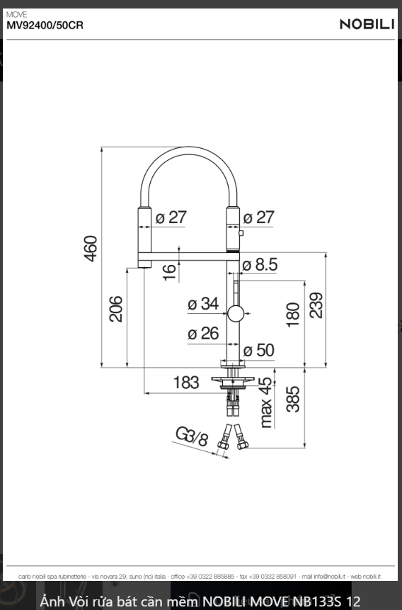  Vòi rửa bát cần mềm NOBILI MOVE NB133S Nhập Ý made in Italia Grapbuy Bếp Hà Nội 