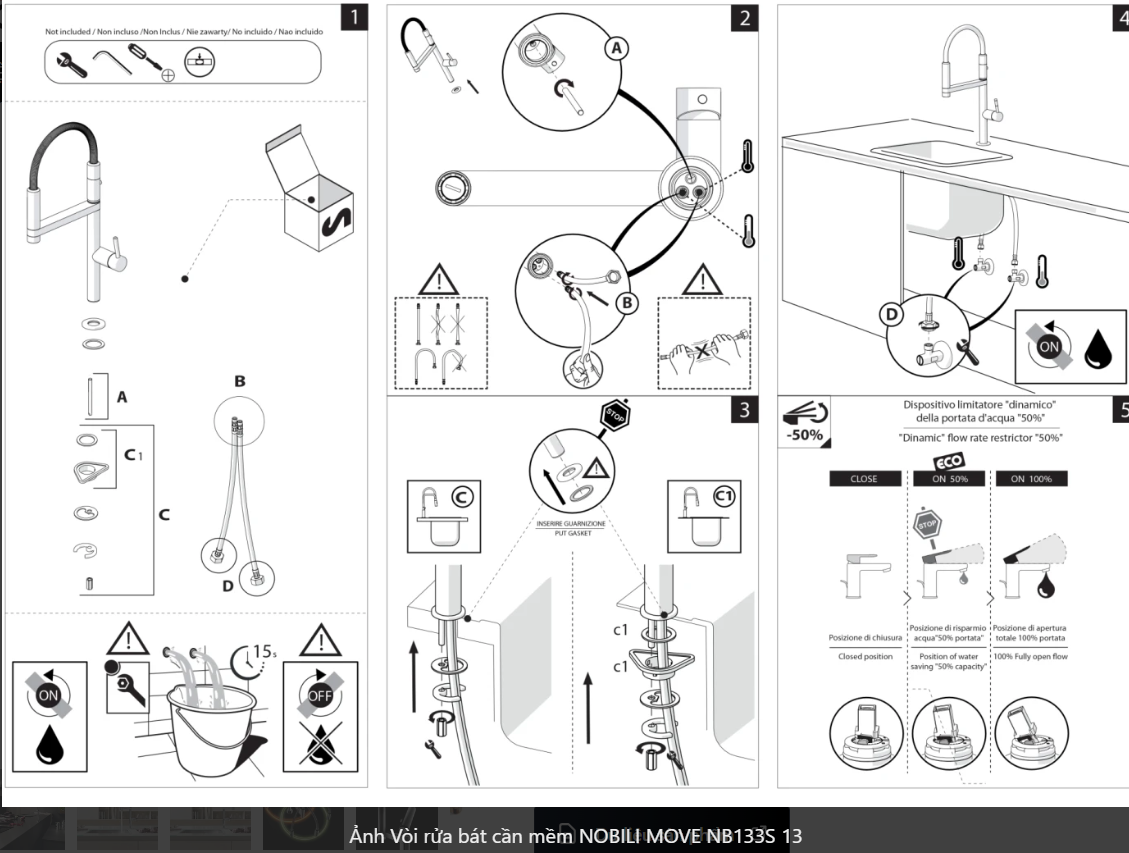  Vòi rửa bát cần mềm NOBILI MOVE NB133S Nhập Ý made in Italia Grapbuy Bếp Hà Nội 