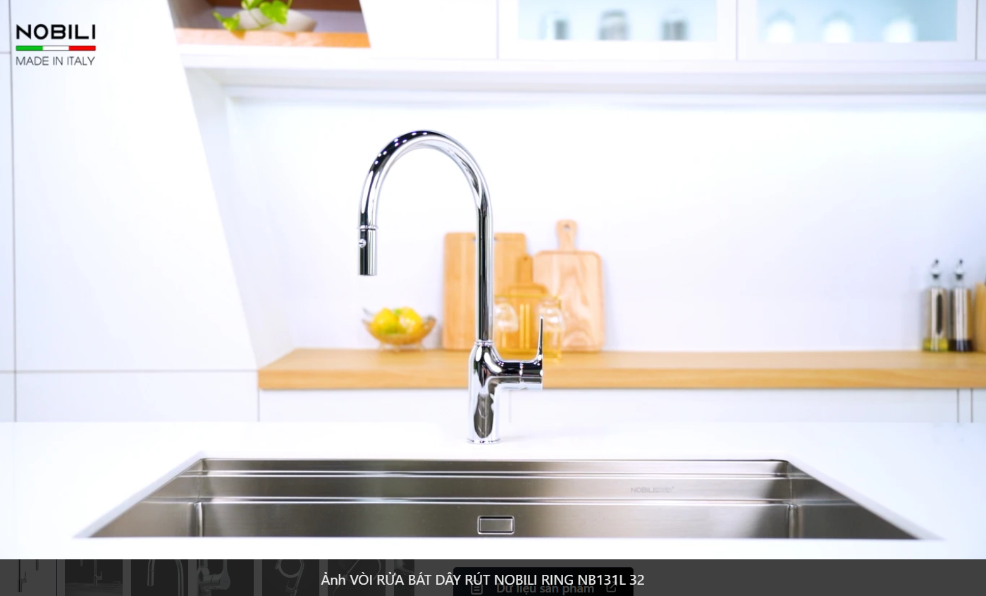  VÒI RỬA BÁT DÂY RÚT NOBILI RING NB131L Nhập Ý made in Italia Grapbuy Bếp Hà Nội 