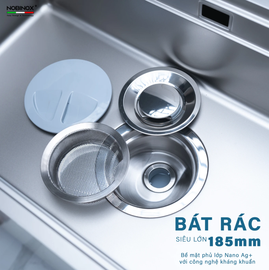  CHẬU RỬA BÁT 1 HỐ NOBINOX LIKEN NL725D siêu tiện lợi, lựa chọn cao cấp 2025, ống thoát góc quay gập gọn, vân siêu mịn, chính hãng Nobinox 
