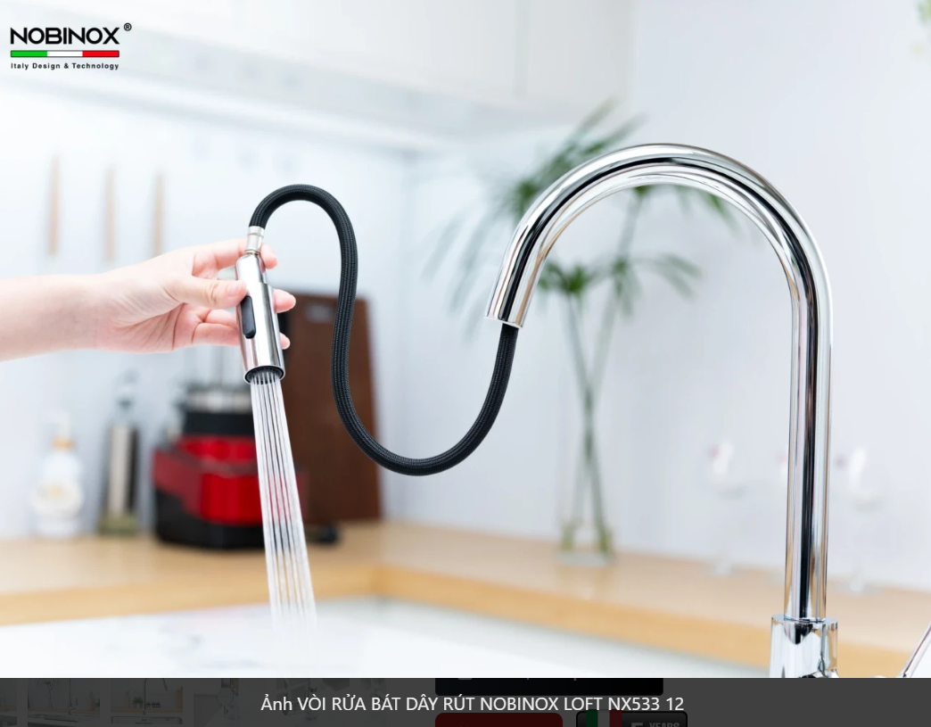  VÒI RỬA BÁT DÂY RÚT NOBINOX LOFT NX533 lõi đồng cao cấp bảo hành chính hãng chống han rỉ 2 đường nóng lạnh 