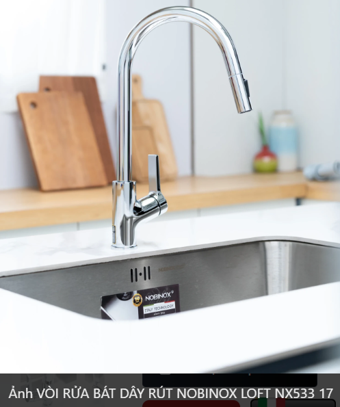  VÒI RỬA BÁT DÂY RÚT NOBINOX LOFT NX533 lõi đồng cao cấp bảo hành chính hãng chống han rỉ 2 đường nóng lạnh 