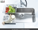  CHẬU RỬA BÁT 1 HỐ NOBINOX PURA NT622U bàn đảo kích thước 760mm x 457mm . 76cm x 45.7cm. bo tròn siêu mịn. inox AISI 304 18/10 cao cấp 
