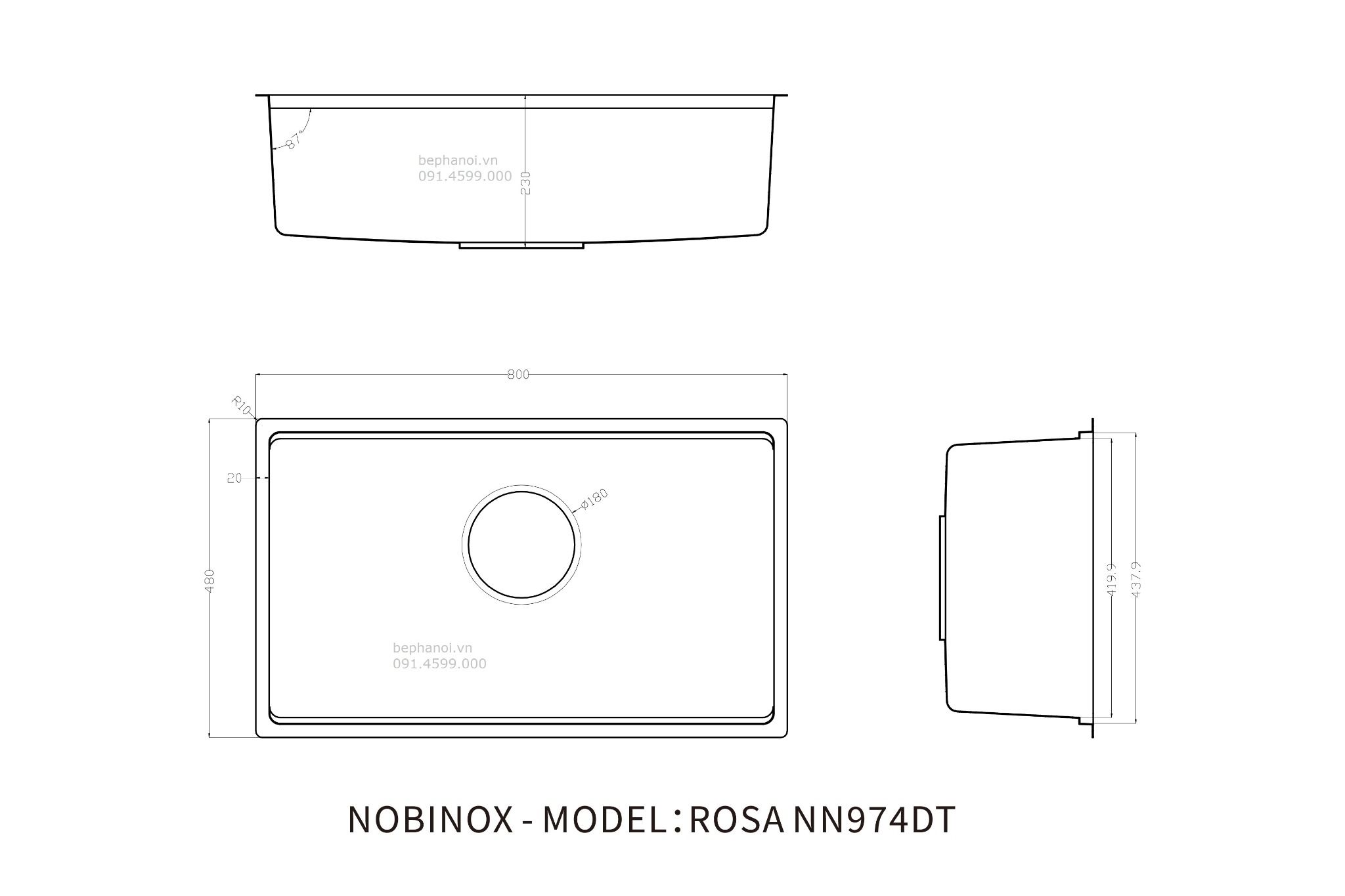  CHẬU RỬA BÁT 01 HỐ NOBINOX ROSA NN974DT vân siêu mịn supper line cao cấp, chống bám dính, bảo hành 10 năm, chính hãng, dành cho bếp hiện đại 