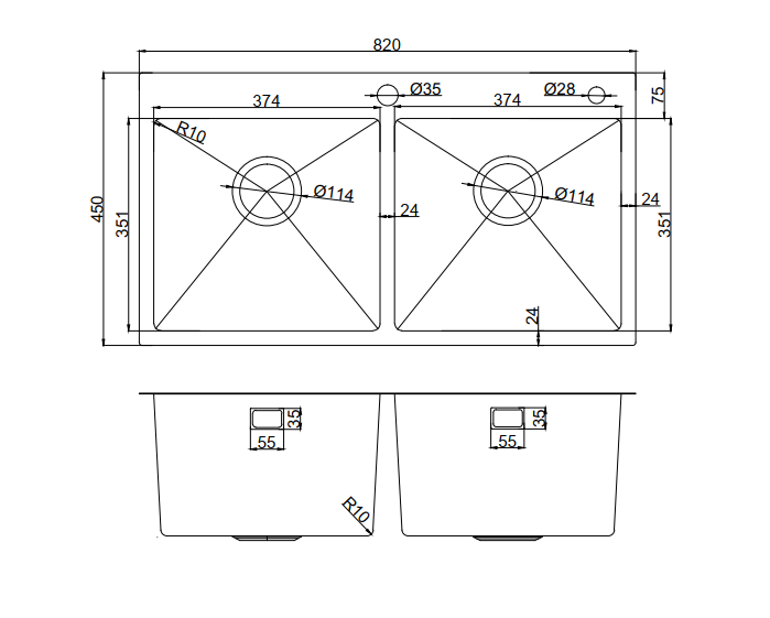  CHẬU RỬA KP – CR02 – 8245C Keeper sus 304 inox 304 bền bỉ, có rổ đi kèm. loại 2 hố 