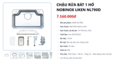  CHẬU RỬA BÁT 1 HỐ NOBINOX LIKEN NL790D Full phụ kiện, chậu lớn 80cm x 50cm, vân siêu mịn, chậu nhỏ đi kèm, rổ inox để bát, rổ inox ngang, chai xịt dầu tự động, giá siêu tốt tại bếp Hà Nội Grapbuy 