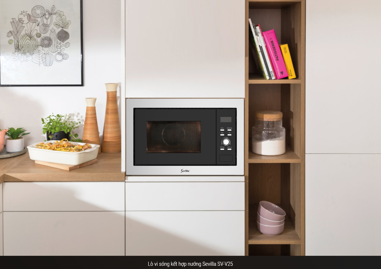  Lò vi sóng kết hợp nướng Sevilla SV-V25 cao cấp  2 trong 1 (vi sóng và nướng kết hợp) dung tích 25 lít, 