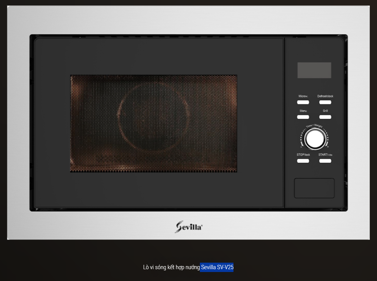  Lò vi sóng kết hợp nướng Sevilla SV-V25 cao cấp  2 trong 1 (vi sóng và nướng kết hợp) dung tích 25 lít, 