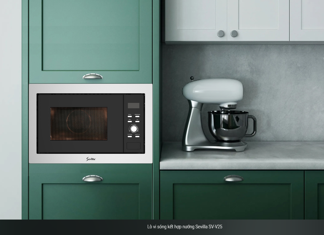  Lò vi sóng kết hợp nướng Sevilla SV-V25 cao cấp  2 trong 1 (vi sóng và nướng kết hợp) dung tích 25 lít, 