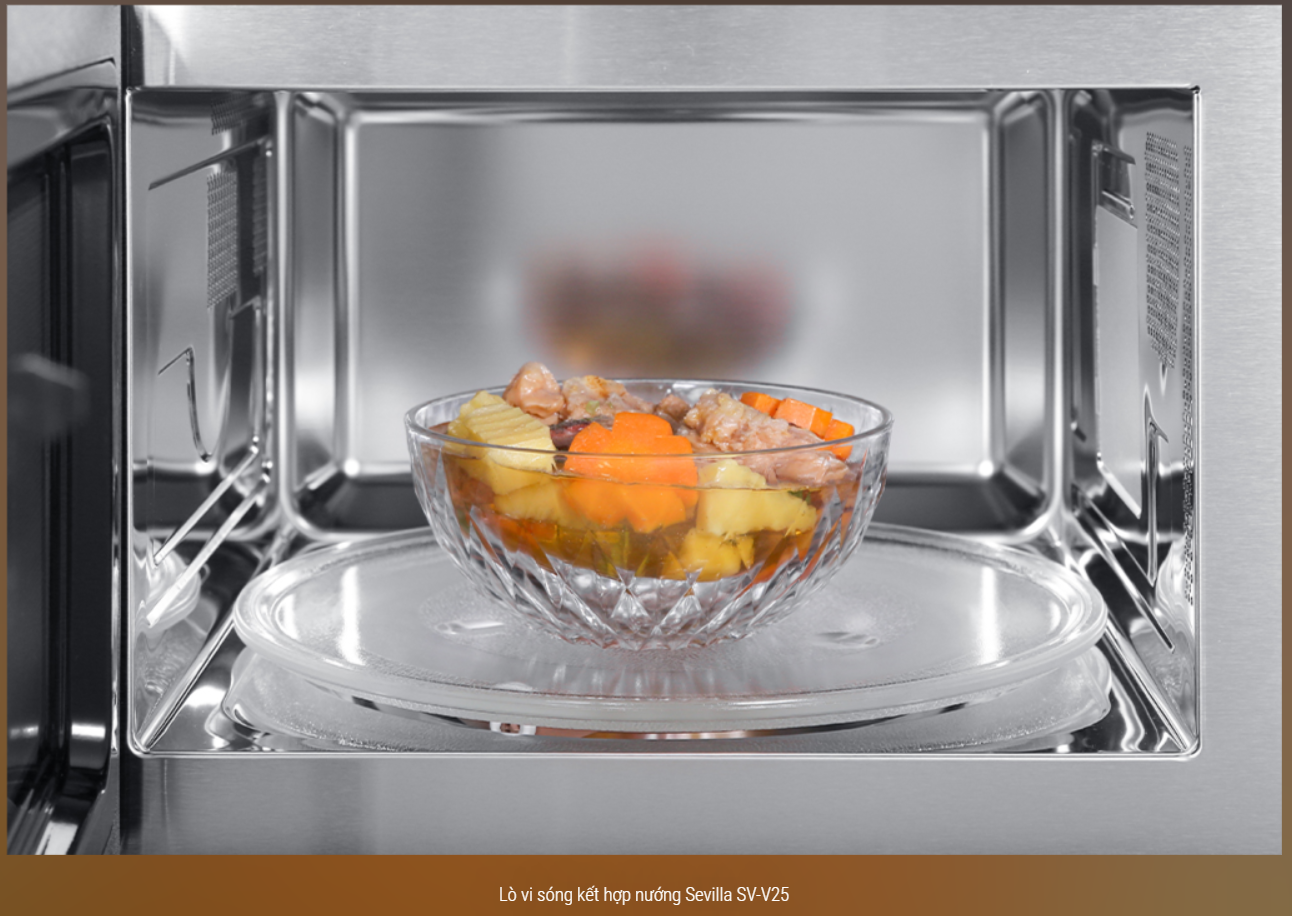  Lò vi sóng kết hợp nướng Sevilla SV-V25 cao cấp  2 trong 1 (vi sóng và nướng kết hợp) dung tích 25 lít, 