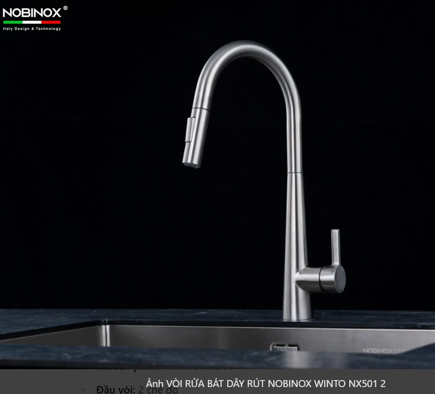  VÒI RỬA BÁT DÂY RÚT NOBINOX WINTO NX501 Inox 304, 2 đường nước nóng lạnh, thiết kế hiện đại, bản Pro 1 