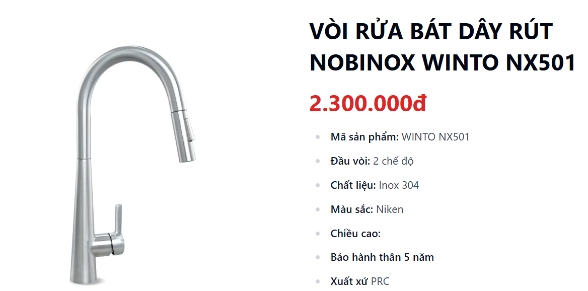  Combo chậu Nobinox Liken 725D + vòi Winto 2 đường nóng lạnh 