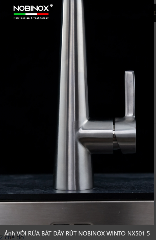  VÒI RỬA BÁT DÂY RÚT NOBINOX WINTO NX501 Inox 304, 2 đường nước nóng lạnh, thiết kế hiện đại, bản Pro 1 