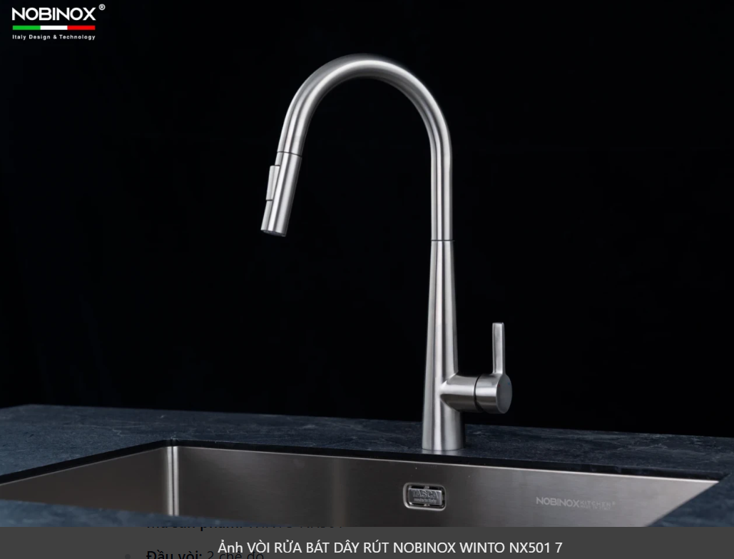  VÒI RỬA BÁT DÂY RÚT NOBINOX WINTO NX501 Inox 304, 2 đường nước nóng lạnh, thiết kế hiện đại, bản Pro 1 