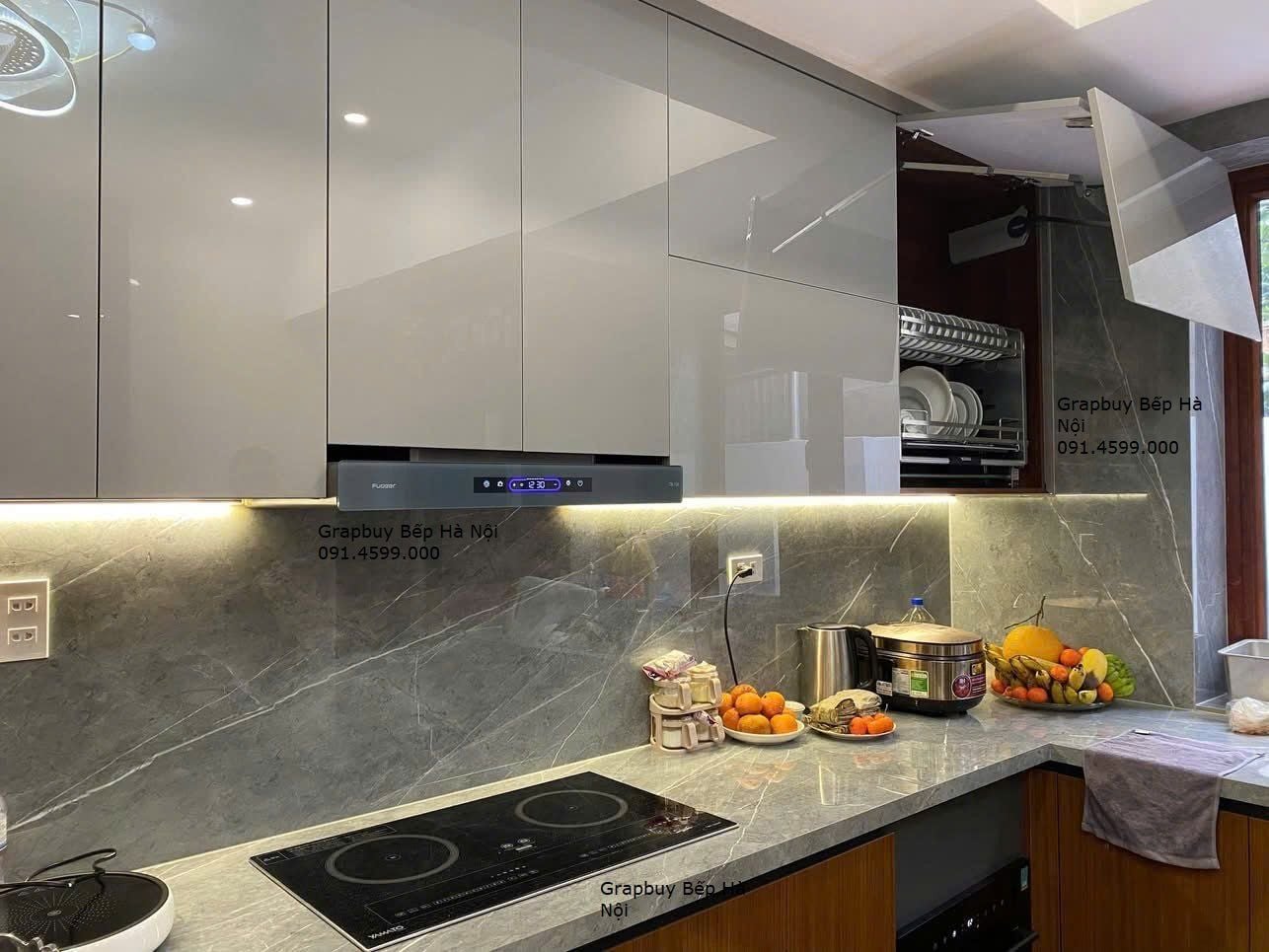  Hút mùi bếp Fudeer T8 PLUS CAO CẤP xám hiện đại, công suất lớn 2350m2/h , động cơ ly tâm cánh thép, tự làm sạch động cơ, cảm ứng vẫy tay thông minh, màn hình led hiện đại 