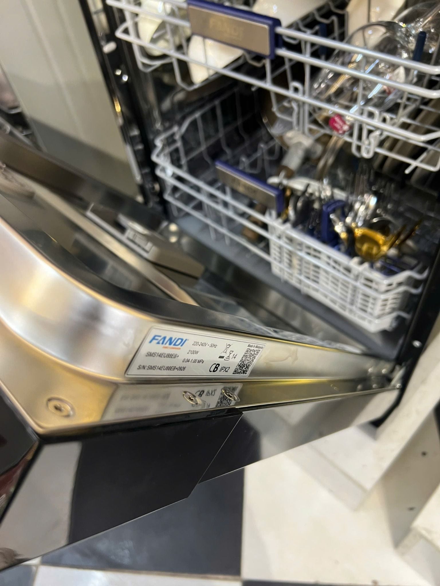  Máy Rửa Bát Fandi FD-SMS14EU88EB+ sấy khô tubor PTC cao cấp, 15 bộ, bảo hành chính hãng tại nhà 3 năm 