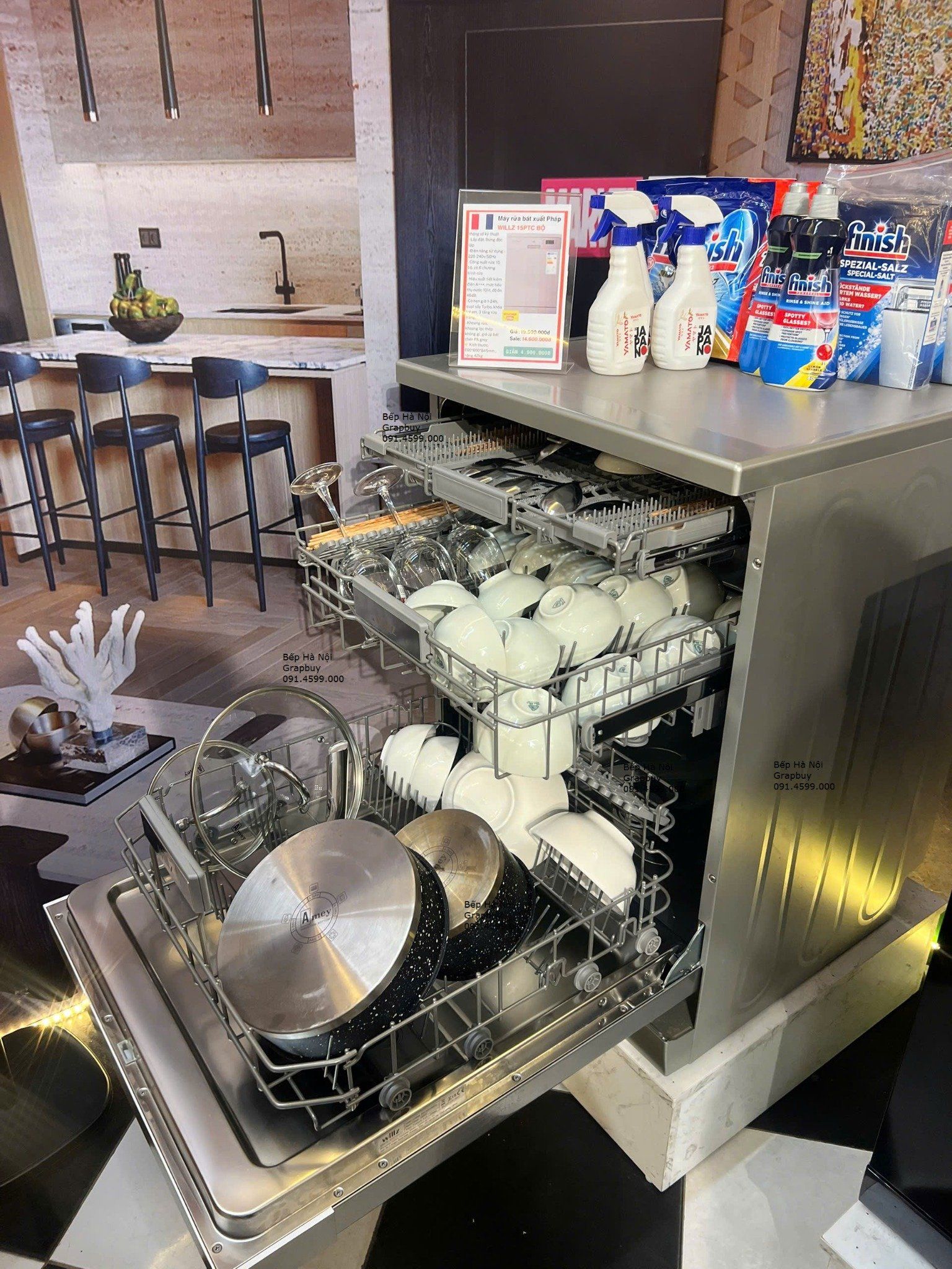  Máy rửa bát Willz thương hiệu Pháp, 3 giàn rửa lớn, dung tích 16 bộ, công nghệ sấy khô PTC, tiết kiệm điện nước 40%, giảm giá tới 6.000.000đ 
