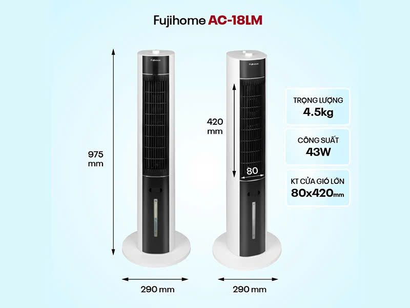  Quạt đá Fujihome Quạt tháp hơi nước tích hợp lọc không khí Fujihome AC-18LE Giao ngay tại Hà Nội 