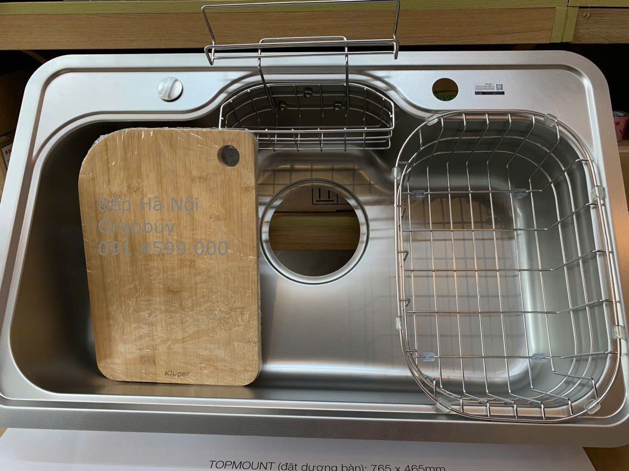  Chậu rửa inox Kluger 80cm KT8050FS – S80 Plus Hà Nội bản Plus đẩy đủ rổ, thớt , phụ kiện. chậu 1 hố lớn 