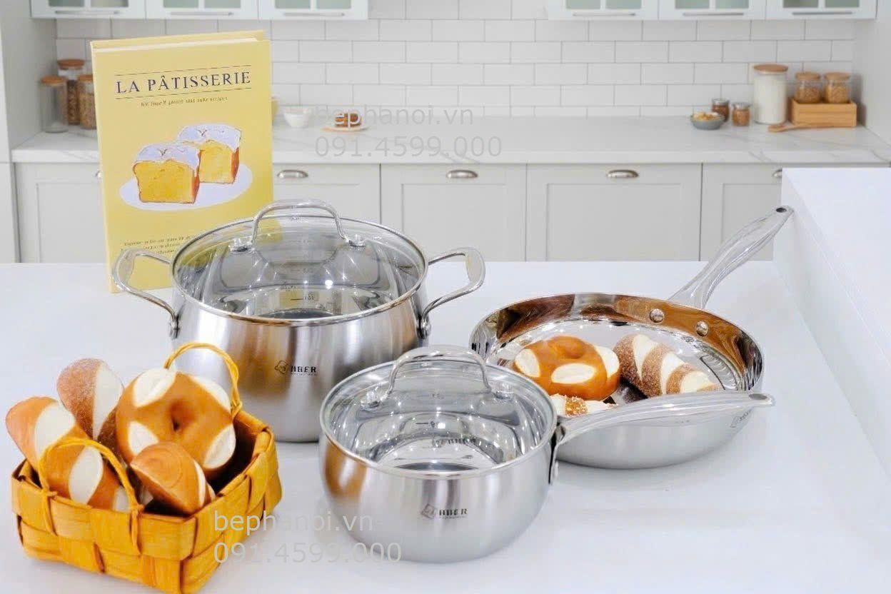  Bộ nồi inox cao cấp đáy liền Arber AN-lengend chuyên cho bếp từ Nhật, Đức, siêu tiết kiệm điện, bền bỉ 20 năm, chống oxi hóa, trắng thuần inox sang trọng, bộ sưu tập VIP 