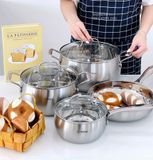  Bộ nồi inox cao cấp đáy liền Arber AN-lengend chuyên cho bếp từ Nhật, Đức, siêu tiết kiệm điện, bền bỉ 20 năm, chống oxi hóa, trắng thuần inox sang trọng, bộ sưu tập VIP 