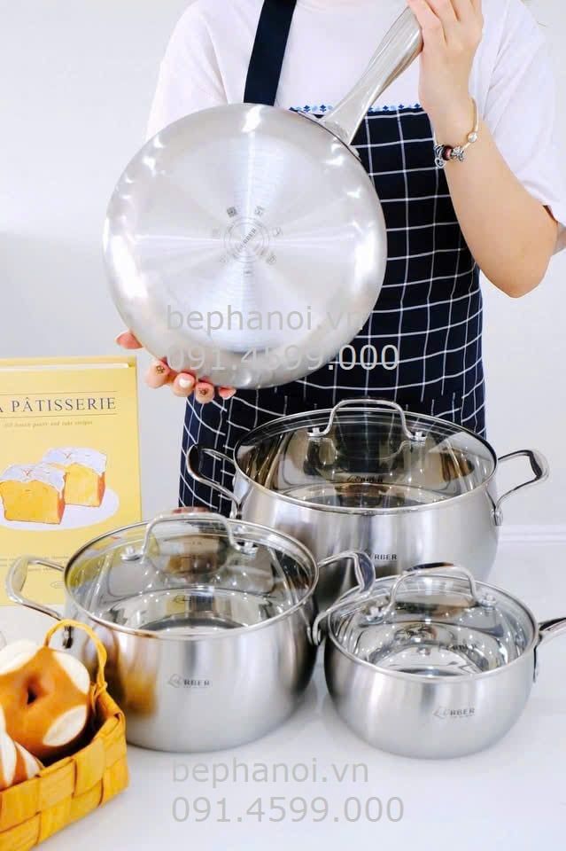  Bộ nồi inox cao cấp đáy liền Arber AN-lengend chuyên cho bếp từ Nhật, Đức, siêu tiết kiệm điện, bền bỉ 20 năm, chống oxi hóa, trắng thuần inox sang trọng, bộ sưu tập VIP 