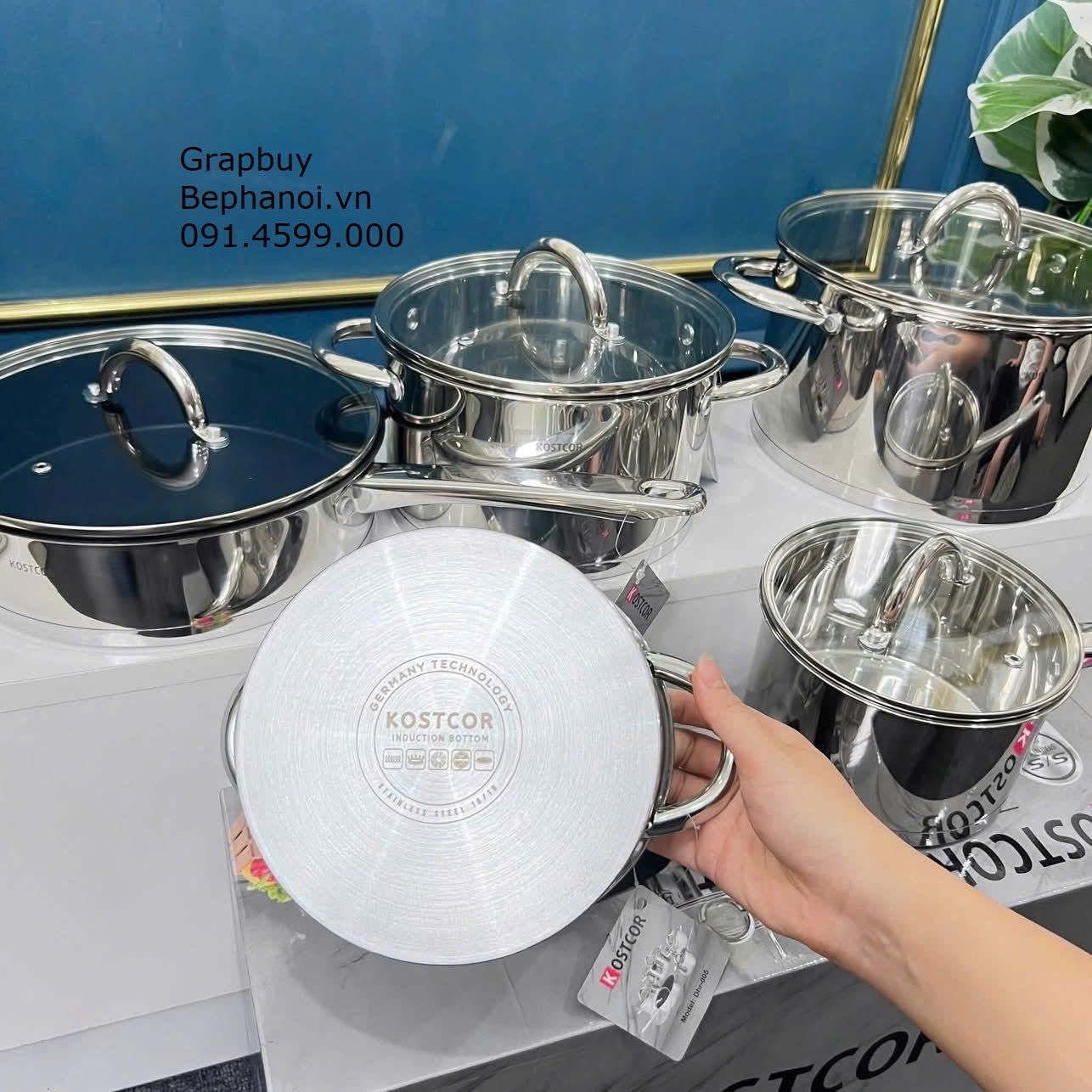  Bộ nồi chuyên dụng cho bếp từ: 5 món KOSTCOR đáy phẳng đúc liền từ tính – Chống dính, chịu nhiệt cao, dùng được bếp từ, bếp gas, thiết kế sang trọng bộ nồi KOSTCOR, chảo có vung và 4 nồi inox 