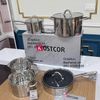 Bộ nồi chuyên dụng cho bếp từ: 5 món KOSTCOR đáy phẳng đúc liền từ tính – Chống dính, chịu nhiệt cao, dùng được bếp từ, bếp gas, thiết kế sang trọng bộ nồi KOSTCOR, chảo có vung và 4 nồi inox