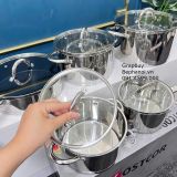  Bộ nồi chuyên dụng cho bếp từ: 5 món KOSTCOR đáy phẳng đúc liền từ tính – Chống dính, chịu nhiệt cao, dùng được bếp từ, bếp gas, thiết kế sang trọng bộ nồi KOSTCOR, chảo có vung và 4 nồi inox 