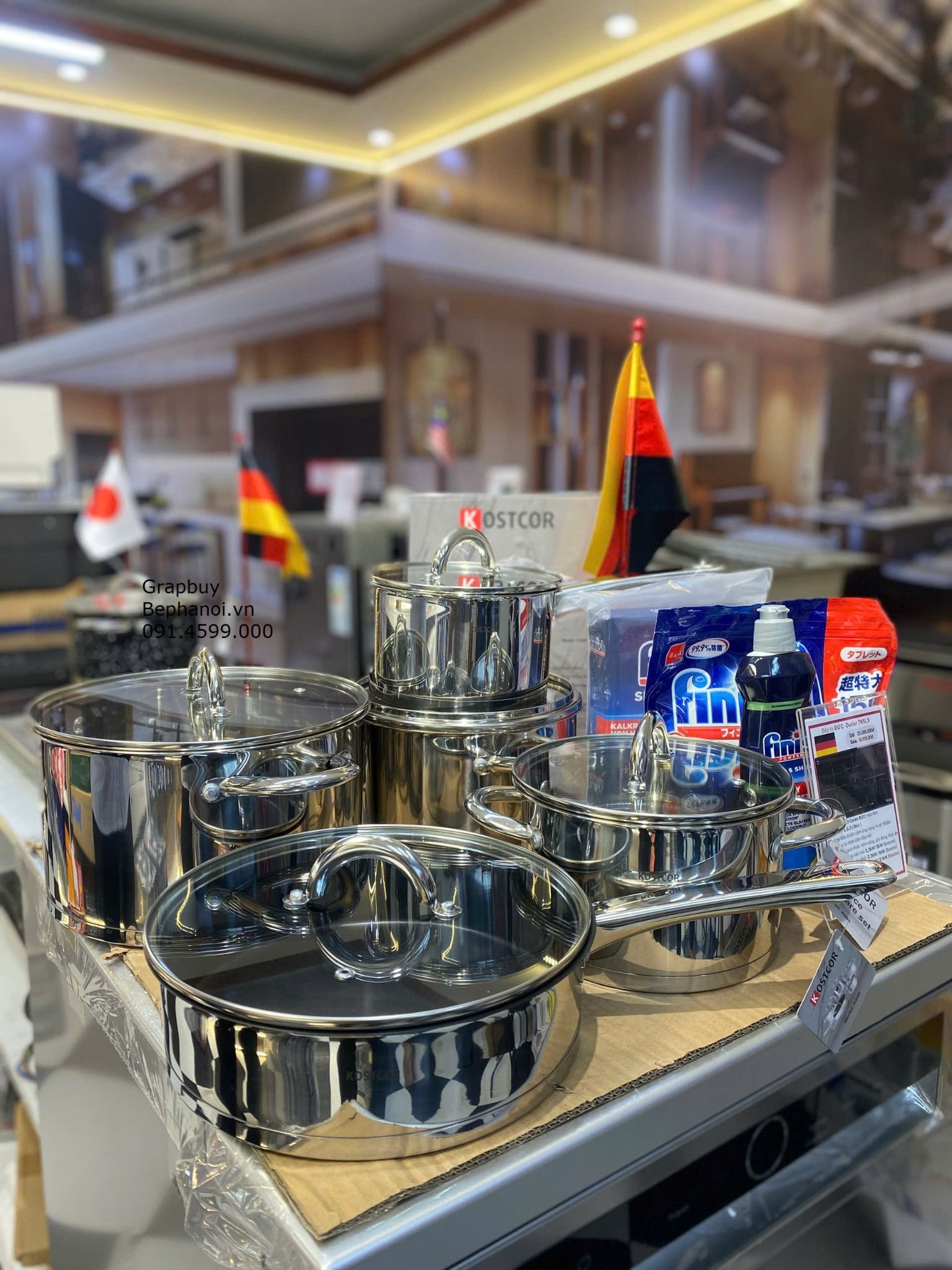 Bộ nồi chuyên dụng cho bếp từ: 5 món KOSTCOR đáy phẳng đúc liền từ tính – Chống dính, chịu nhiệt cao, dùng được bếp từ, bếp gas, thiết kế sang trọng bộ nồi KOSTCOR, chảo có vung và 4 nồi inox 