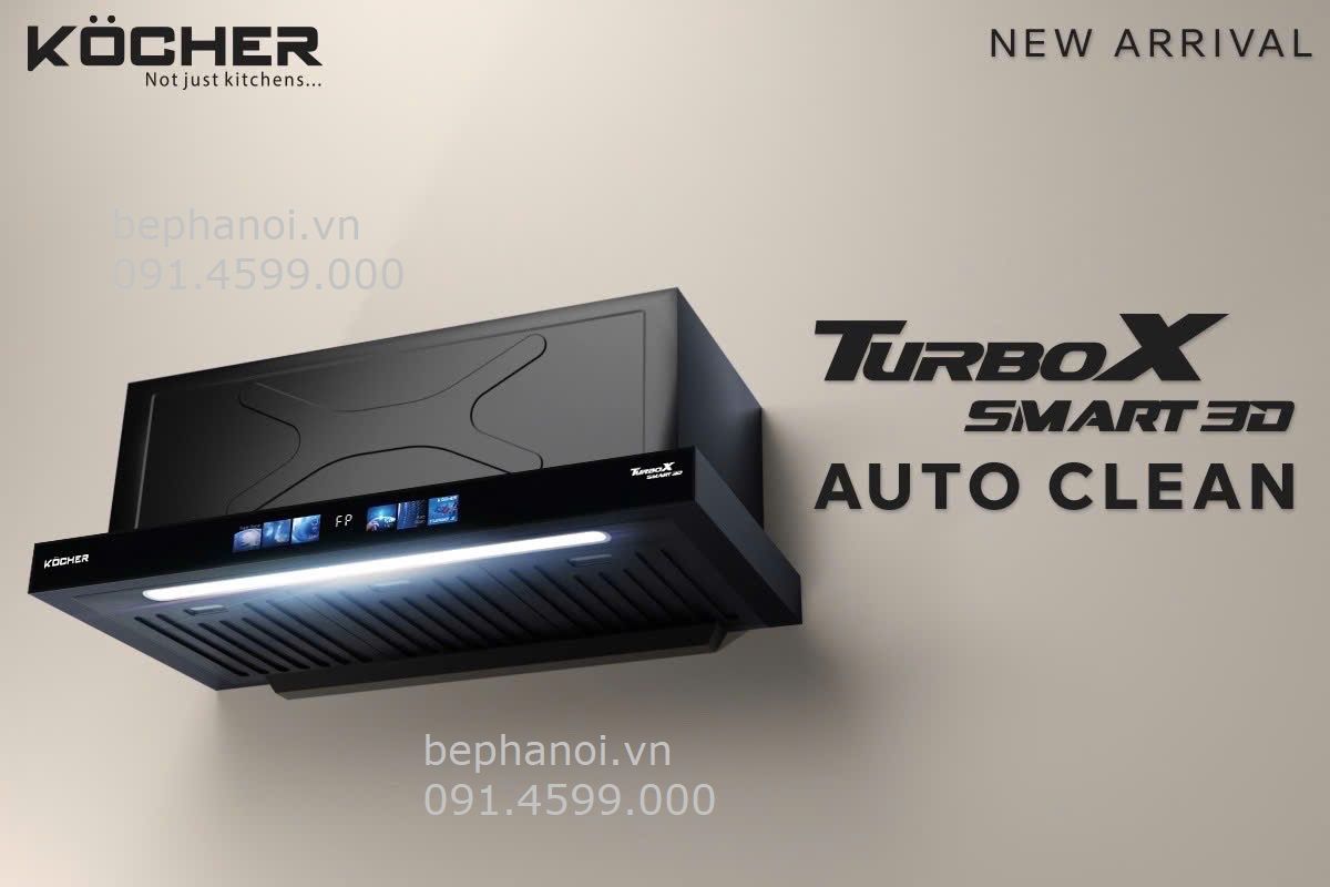  Hút mùi bếp âm tủ Kocher Turbo X Smart 3D Auto Clean | X3D-350D.AUC bản đèn led cao cấp, động cơ ly tâm cánh thép, tự làm sạch buồng hút, thích hợp cho chung cư cao cấp 