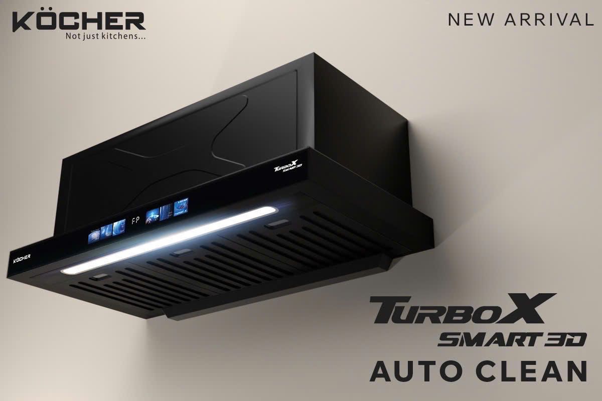  Hút mùi bếp âm tủ Kocher Turbo X Smart 3D Auto Clean | X3D-350D.AUC bản đèn led cao cấp, động cơ ly tâm cánh thép, tự làm sạch buồng hút, thích hợp cho chung cư cao cấp 
