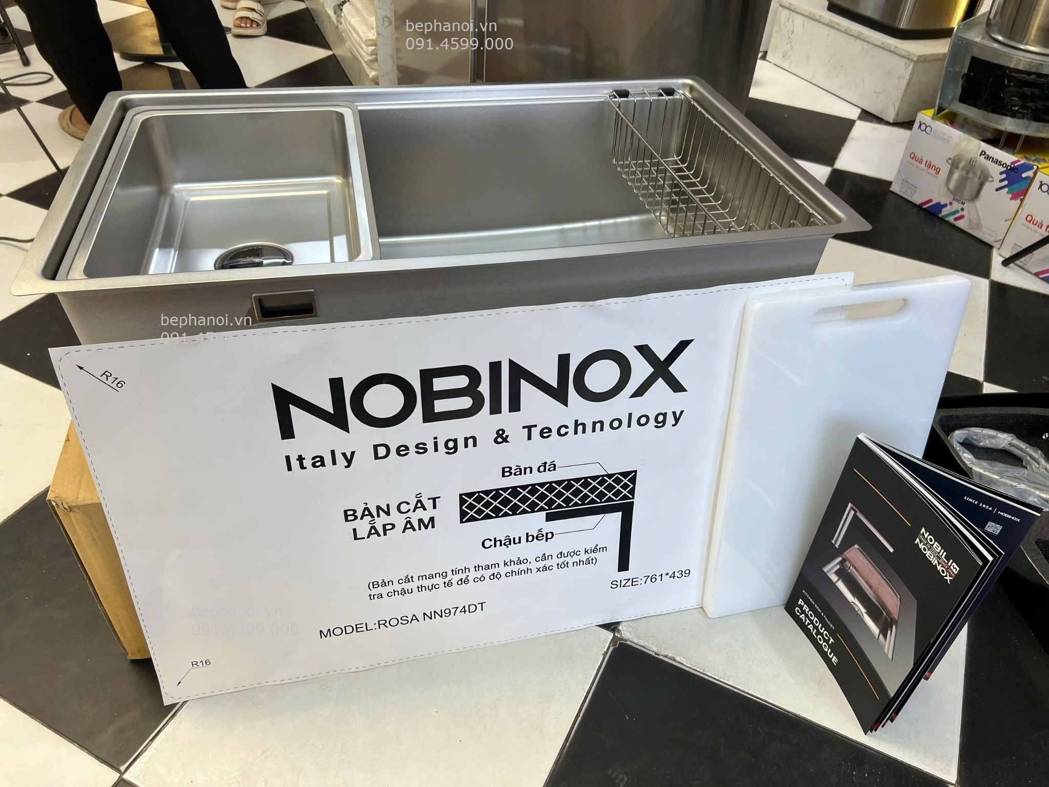  CHẬU RỬA BÁT 01 HỐ NOBINOX ROSA NN974DT vân siêu mịn supper line cao cấp, chống bám dính, bảo hành 10 năm, chính hãng, dành cho bếp hiện đại 