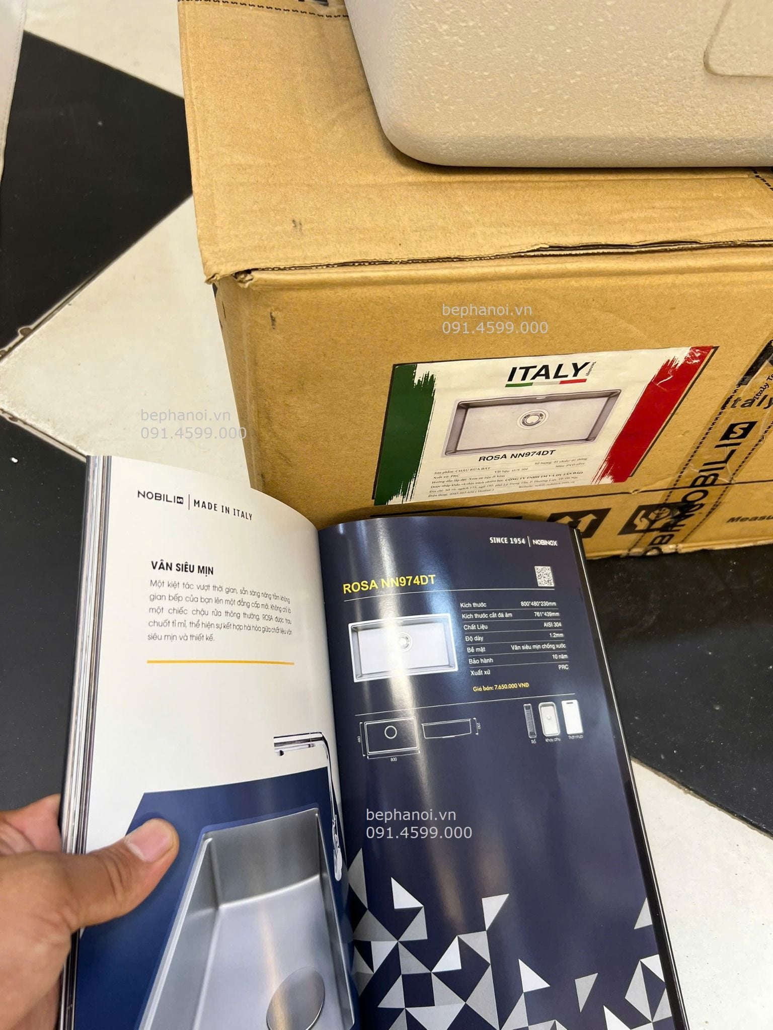  CHẬU RỬA BÁT 01 HỐ NOBINOX ROSA NN974DT vân siêu mịn supper line cao cấp, chống bám dính, bảo hành 10 năm, chính hãng, dành cho bếp hiện đại 