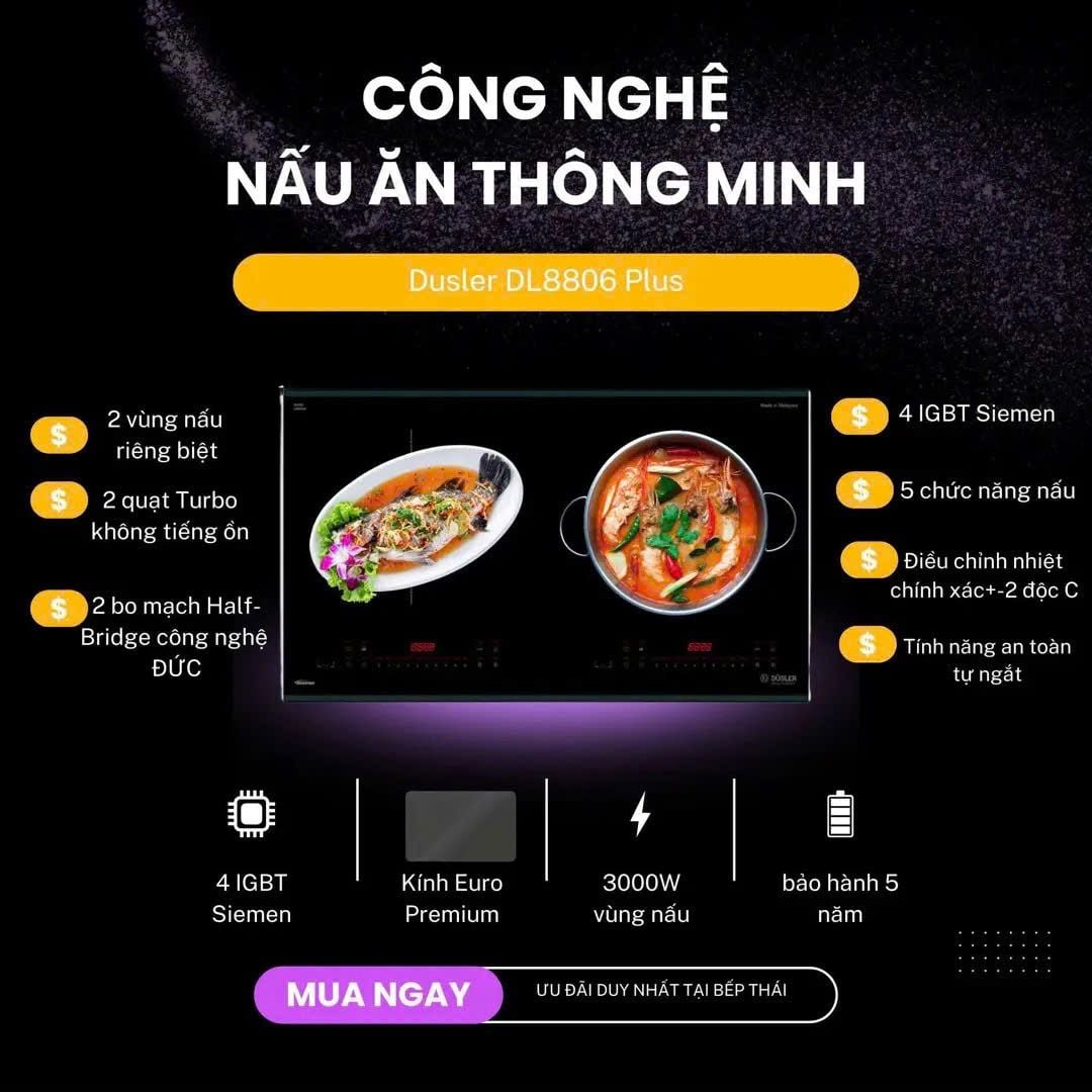  Bếp từ Dusler 8806 Plus Malaysia, mạch kép siêu bền, thương hiệu uy tín đến từ Đức. Top bán chạy 