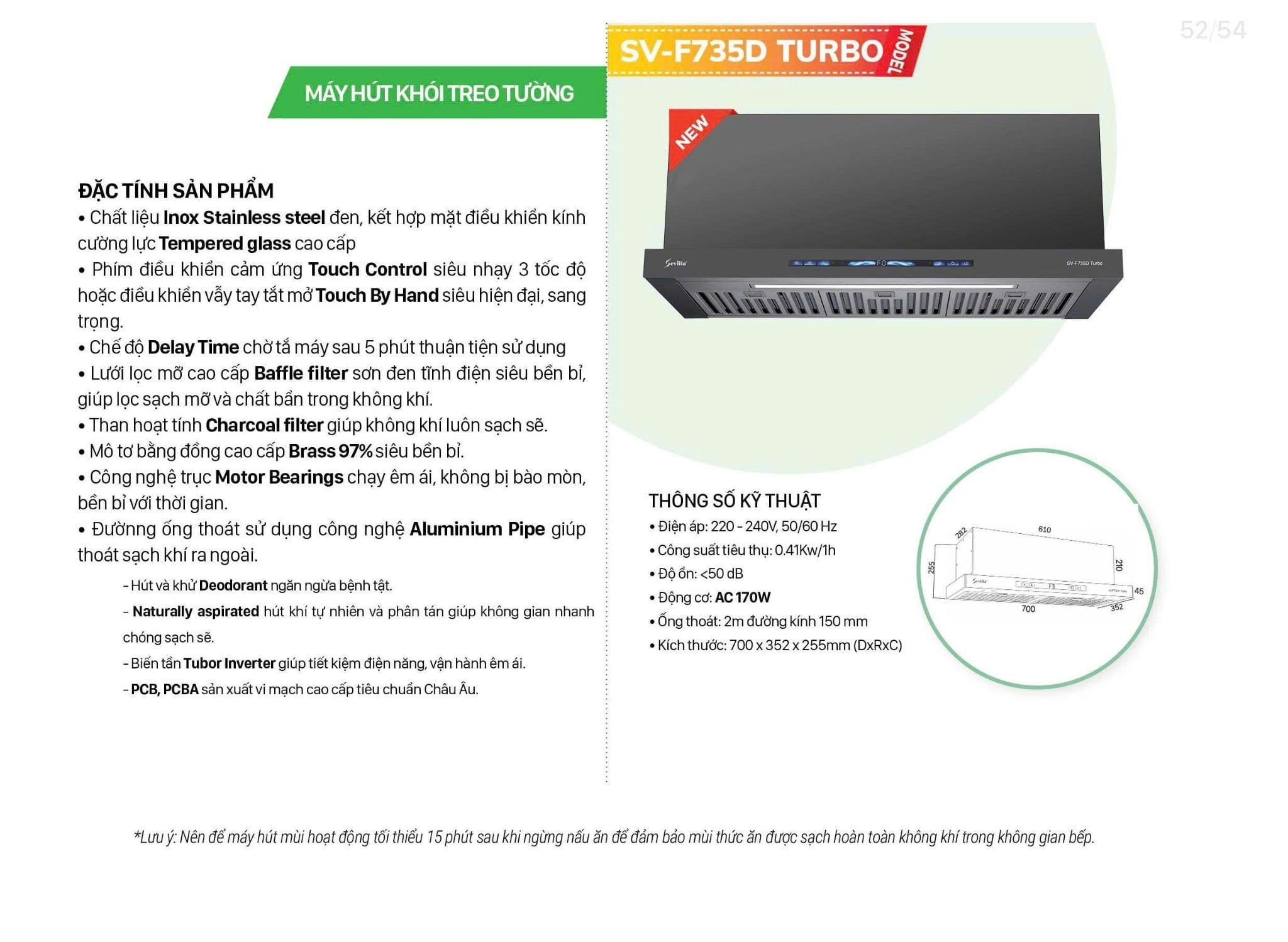  Máy hút mùi Sevilla SV - F735D Turbo âm tủ siêu khỏe 