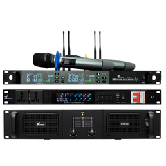 Combo Đẩy 2 kênh LX800 + Quản lý nguồn A3 + Micro G9 Plus