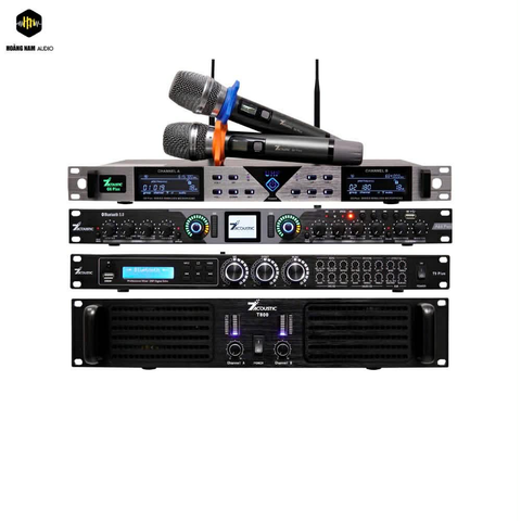 Combo dàn máy 7Acoustic gồm Đẩy 7Acoustic T800, Vang cơ 7Acoustic T9 PLus, Nâng Tiếng 7Acoustic A66 PLus, Micro 7Acoustic G6 PLus