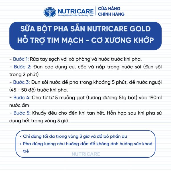 Sữa Bột NUTRICARE GOLD 850G Phục Hồi và Tăng Cường Sức Khỏe Hỗ Trợ Xương Khớp Tim Mạch và Ngủ Ngon