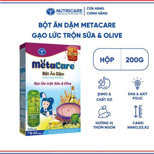 Bột Ăn Dặm NUTRICARE Metacare Gạo Lức Trộn Sữa & Olive Hương Vị Thơm Ngon Giúp Bé Ăn Ngon Hơn và Hấp Thu Tốt 200G