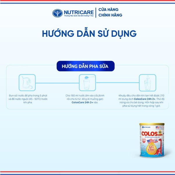 Sữa Bột COLOSCARE 24H 2+ NUTRICARE Tăng Cân Cao Lớn Đề Kháng Khoẻ Tiêu Hoá Tốt Với Sữa Non 24h IgG 1200+ Từ 2-10 Tuổi