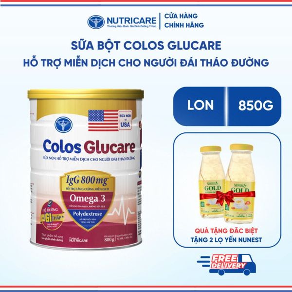 Sữa Bột COLOS GLUCARE NUTRICARE Sữa Non Hỗ Trợ Miễn Dịch Cho Người Đái Tháo Đường GI Thấp Ổn Định Đường Huyết 800G