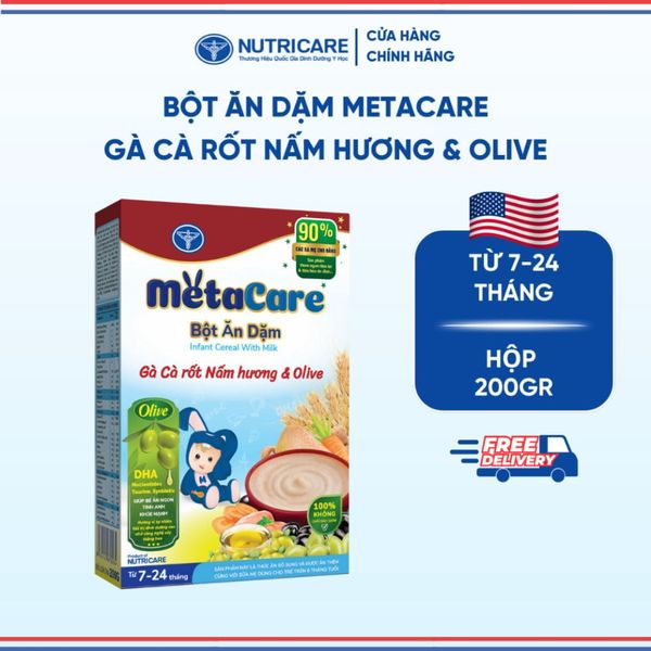 Bột Ăn Dặm NUTRICARE Metacare Gà Cà Rốt Nấm Hương & Olive Hương Vị Thơm Ngon Giúp Bé Ăn Ngon Hơn và Hấp Thu Tốt 200G