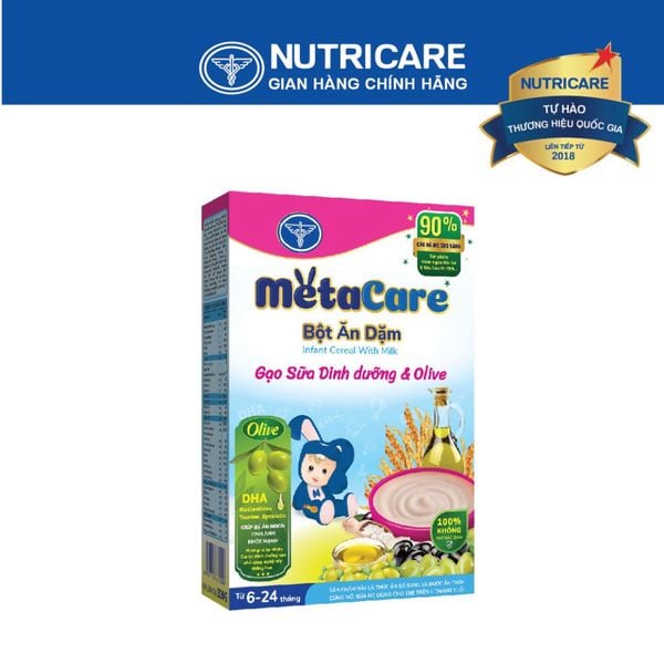 Bột Ăn Dặm NUTRICARE Metacare Gạo Sữa Dinh Dưỡng & Olive Hương Vị Thơm Ngon Giúp Bé Ăn Ngon Hơn và Hấp Thu Tốt 200G