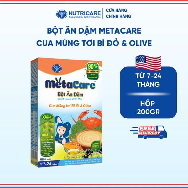 Bột Ăn Dặm NUTRICARE Metacare Cua Mùng Tơi Bí Đỏ & Olive Hương Vị Thơm Ngon Giúp Bé Ăn Ngon Hơn Hấp Thu Tốt 200G
