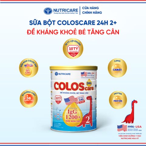Sữa Bột COLOSCARE 24H 2+ NUTRICARE Tăng Cân Cao Lớn Đề Kháng Khoẻ Tiêu Hoá Tốt Với Sữa Non 24h IgG 1200+ Từ 2-10 Tuổi